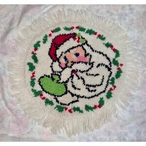Handmade Latch Hook Santa Christmas Rug Round Circle